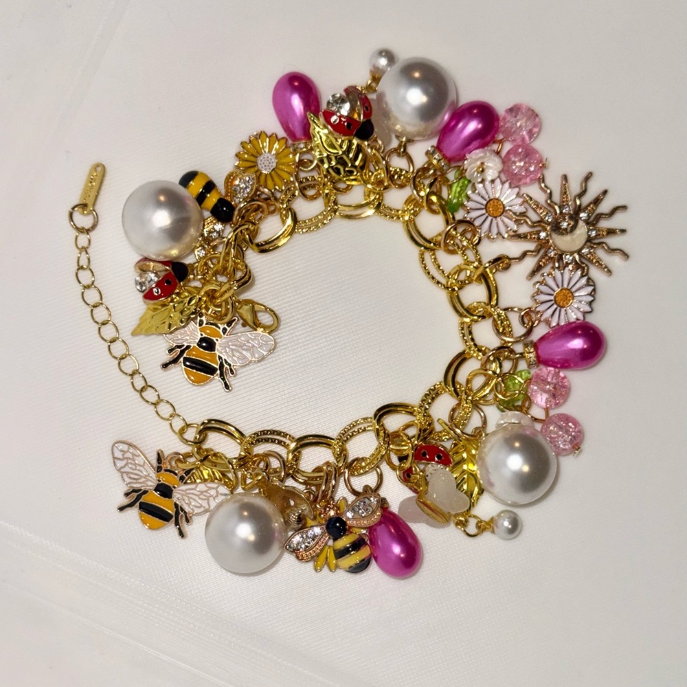 Gold and Pink Charm Bracelet - Picture 5 of 6